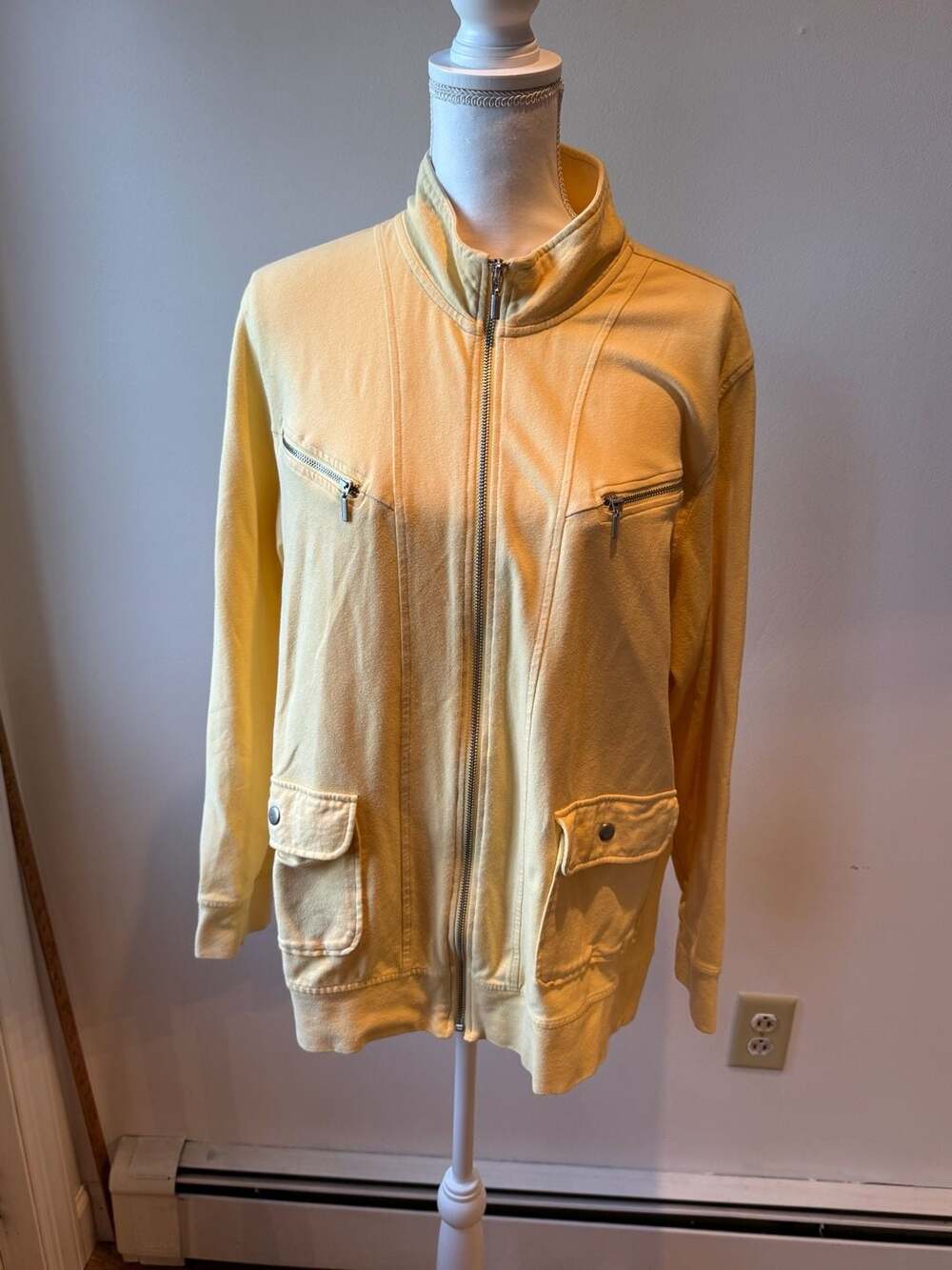 Yellow Full Zip Cotton Blend Track Jacket with Pockets